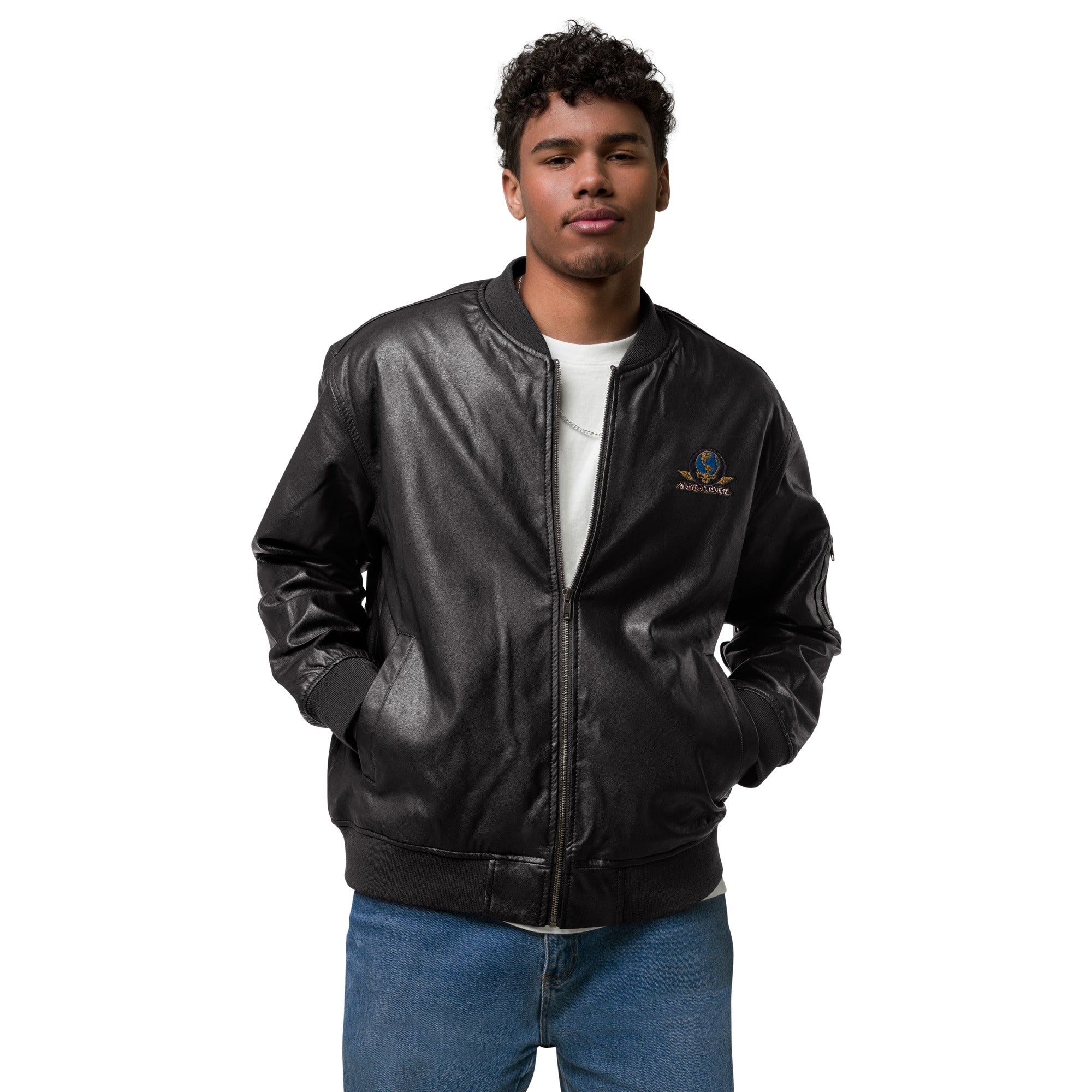 Global Elite Faux Leather Bomber Jacket