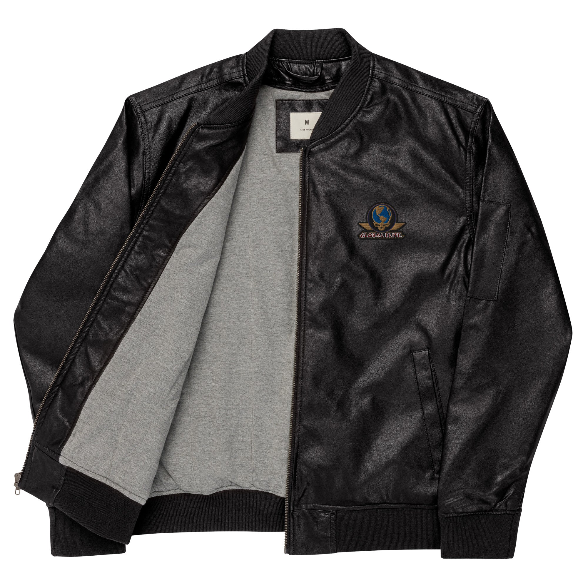 Global Elite Faux Leather Bomber Jacket