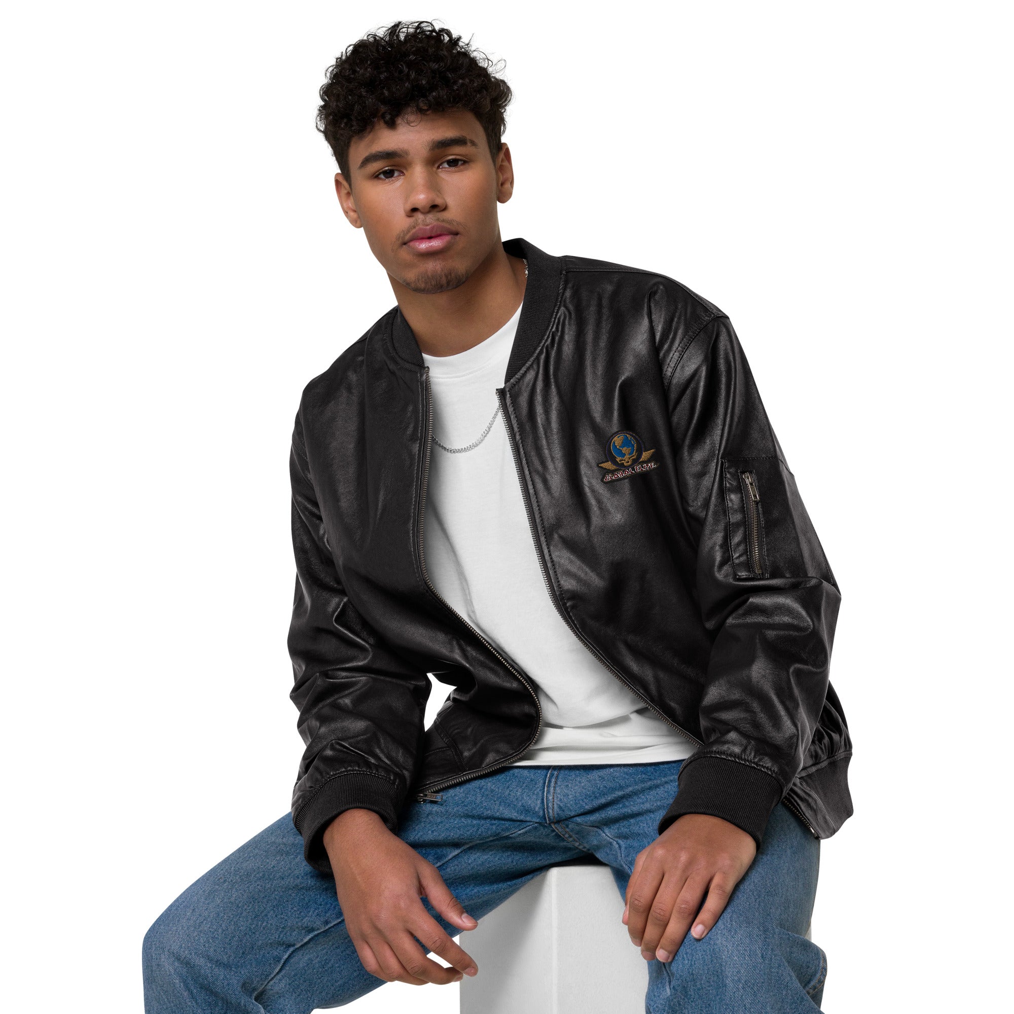 Global Elite Faux Leather Bomber Jacket