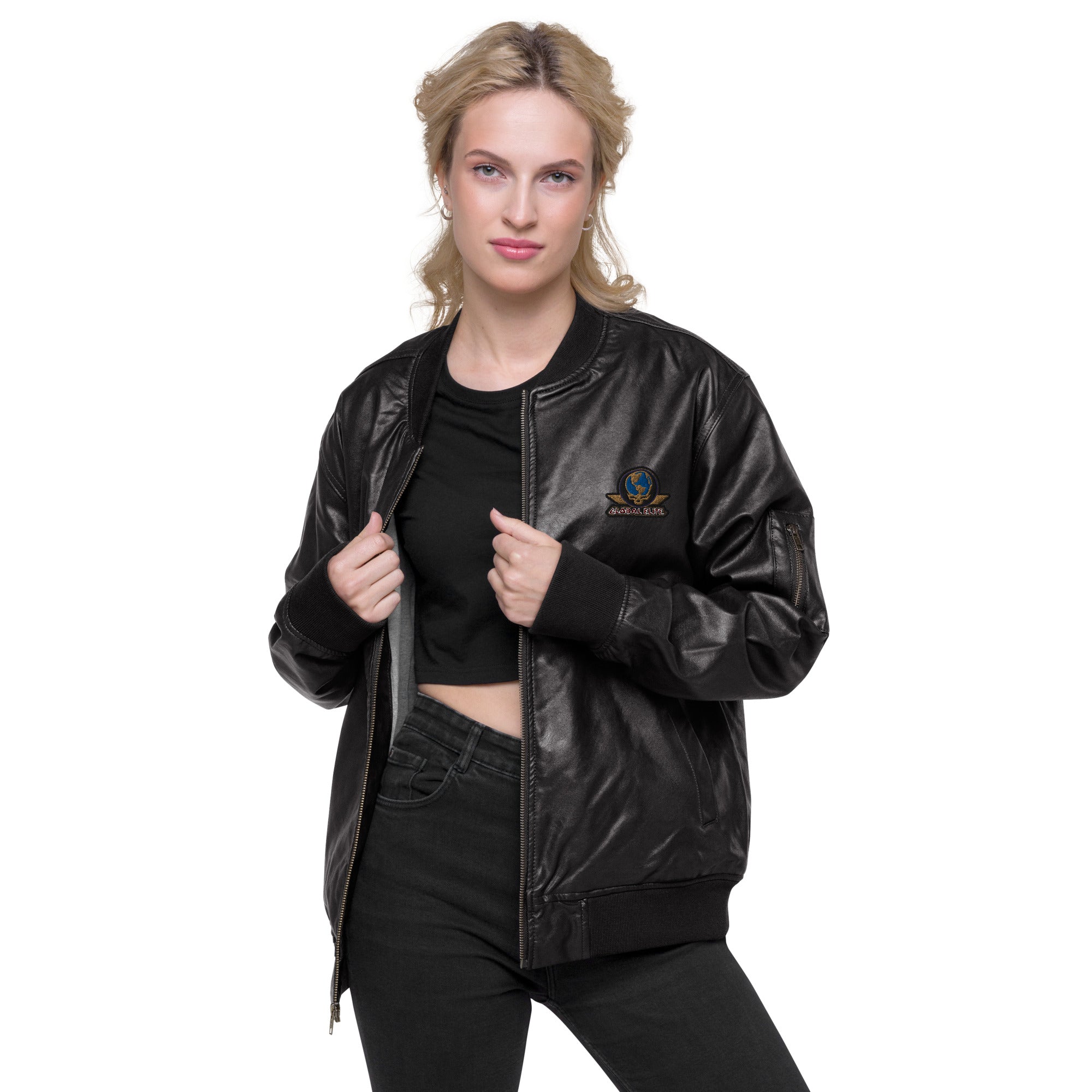 Global Elite Faux Leather Bomber Jacket