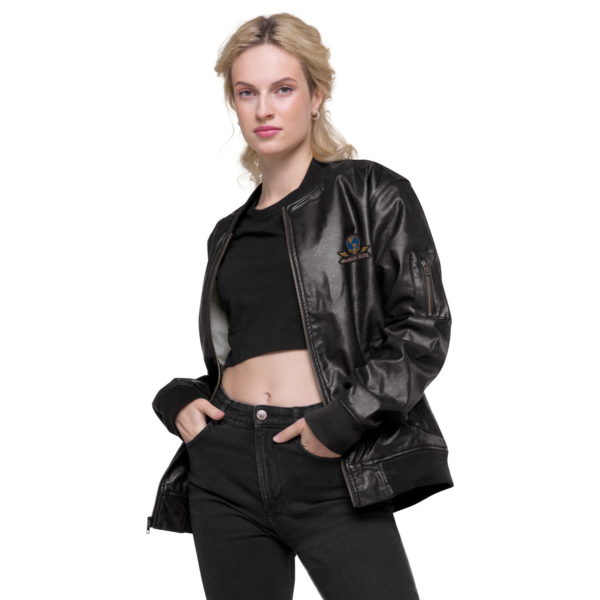 Global Elite Faux Leather Bomber Jacket