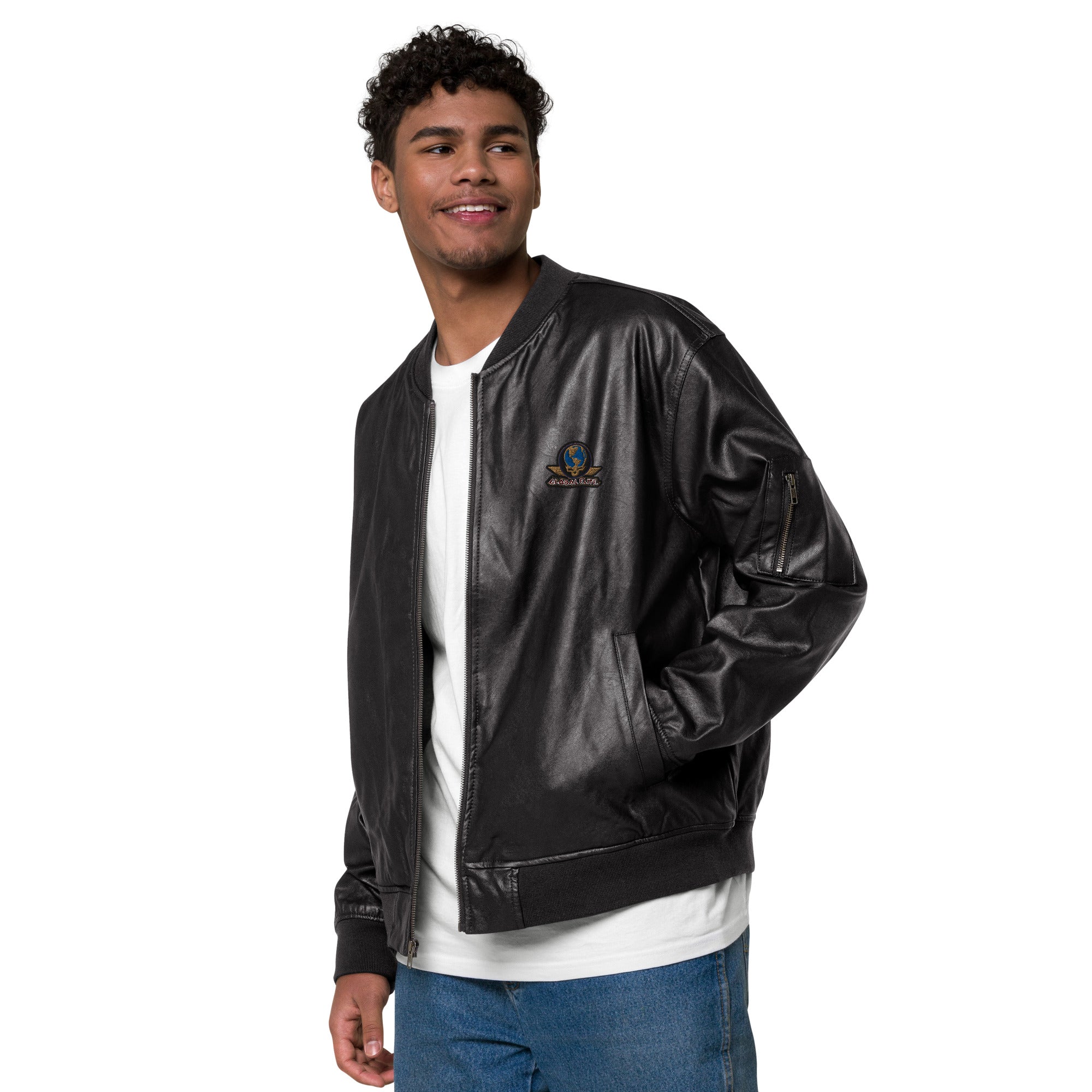 Global Elite Faux Leather Bomber Jacket