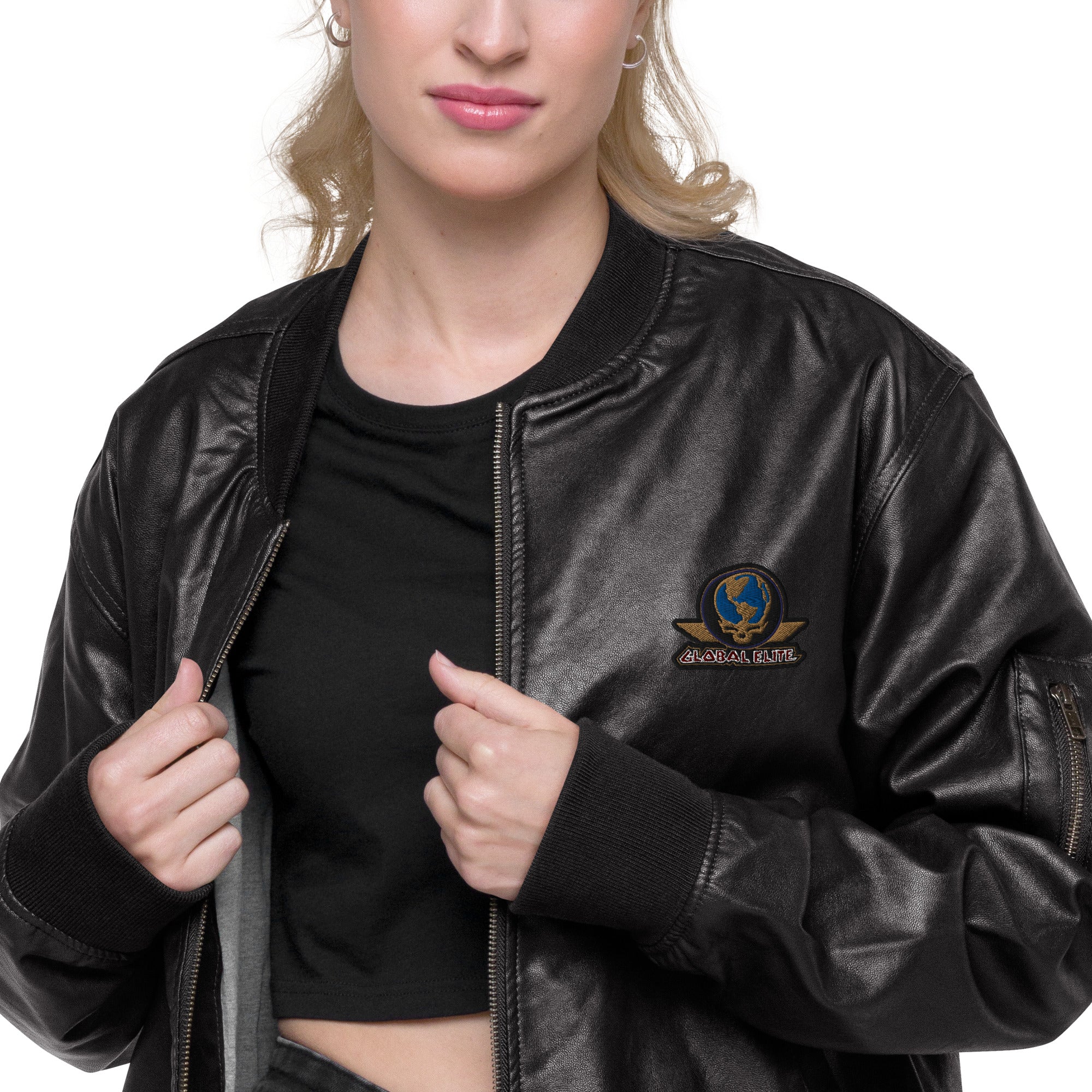 Global Elite Faux Leather Bomber Jacket