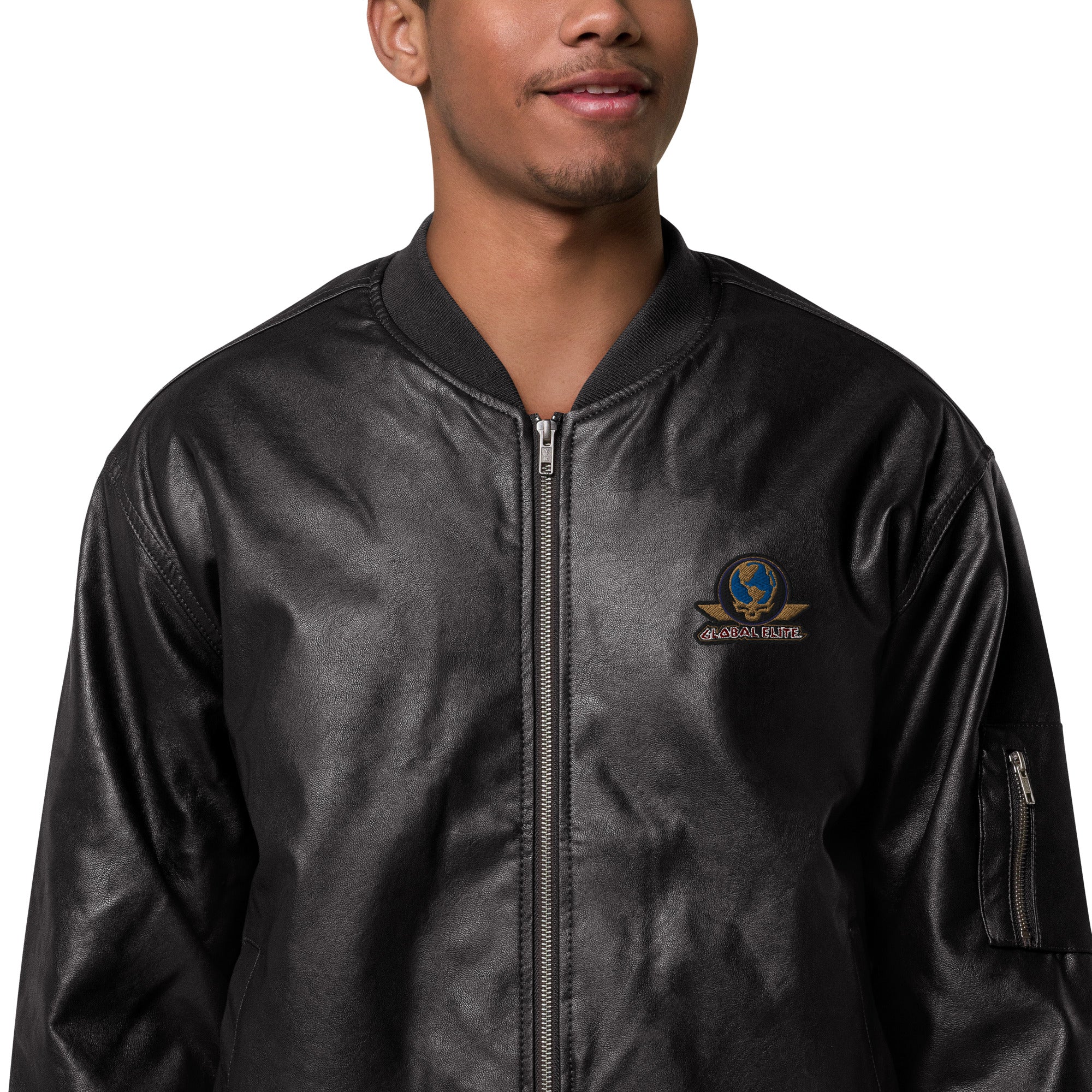 Global Elite Faux Leather Bomber Jacket