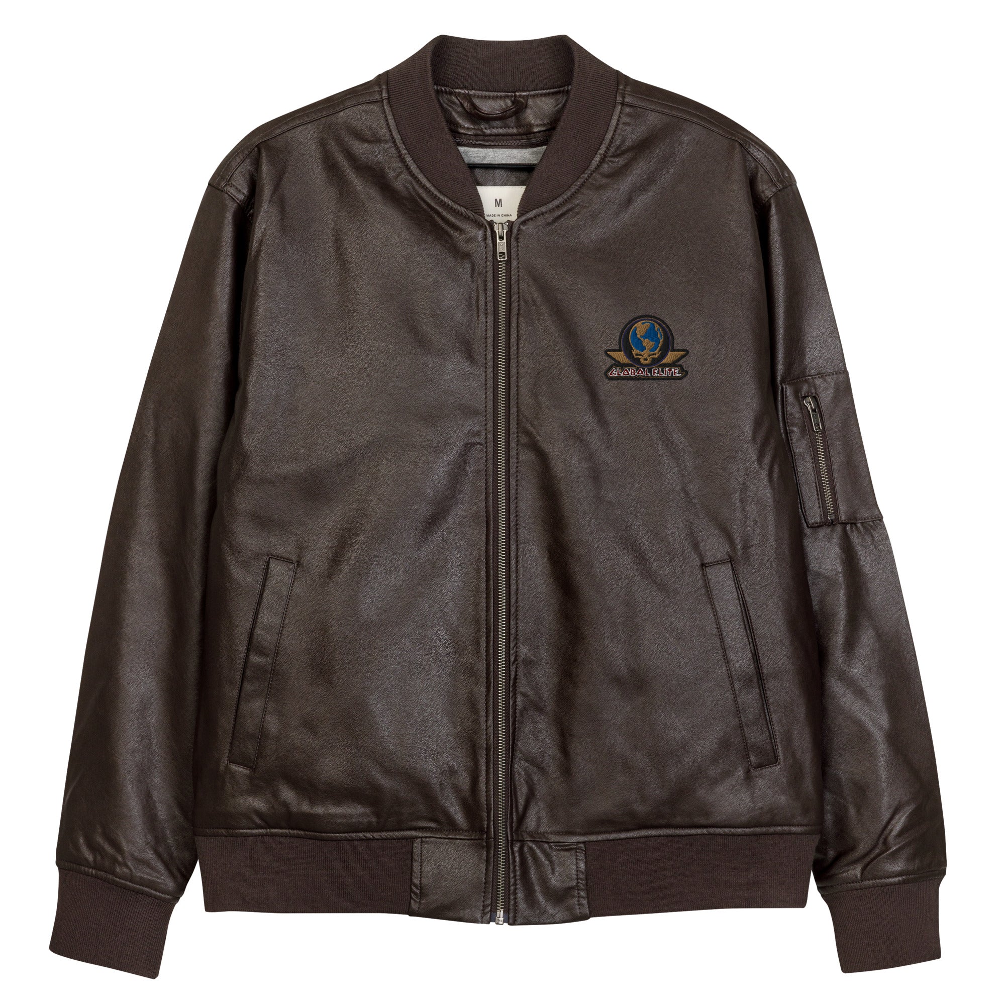 Global Elite Faux Leather Bomber Jacket